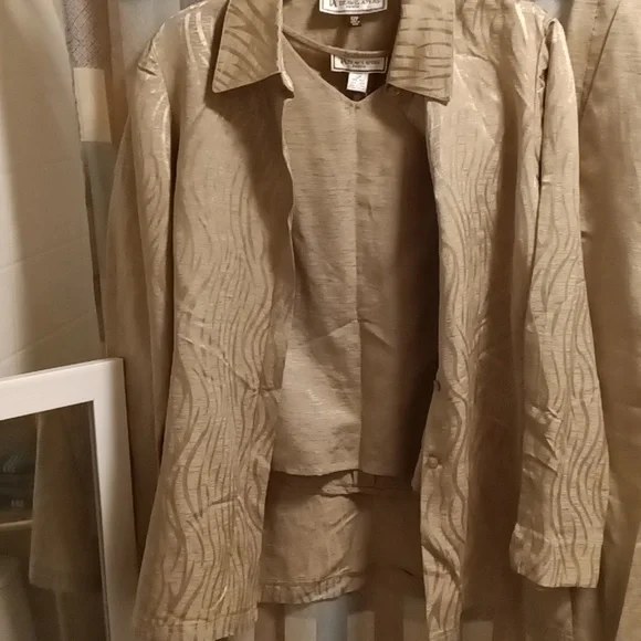 NWT TRAVIS AYERS 70% silk 30% linen 3-pc pantsuit w tiger striped jacket Sz 12P